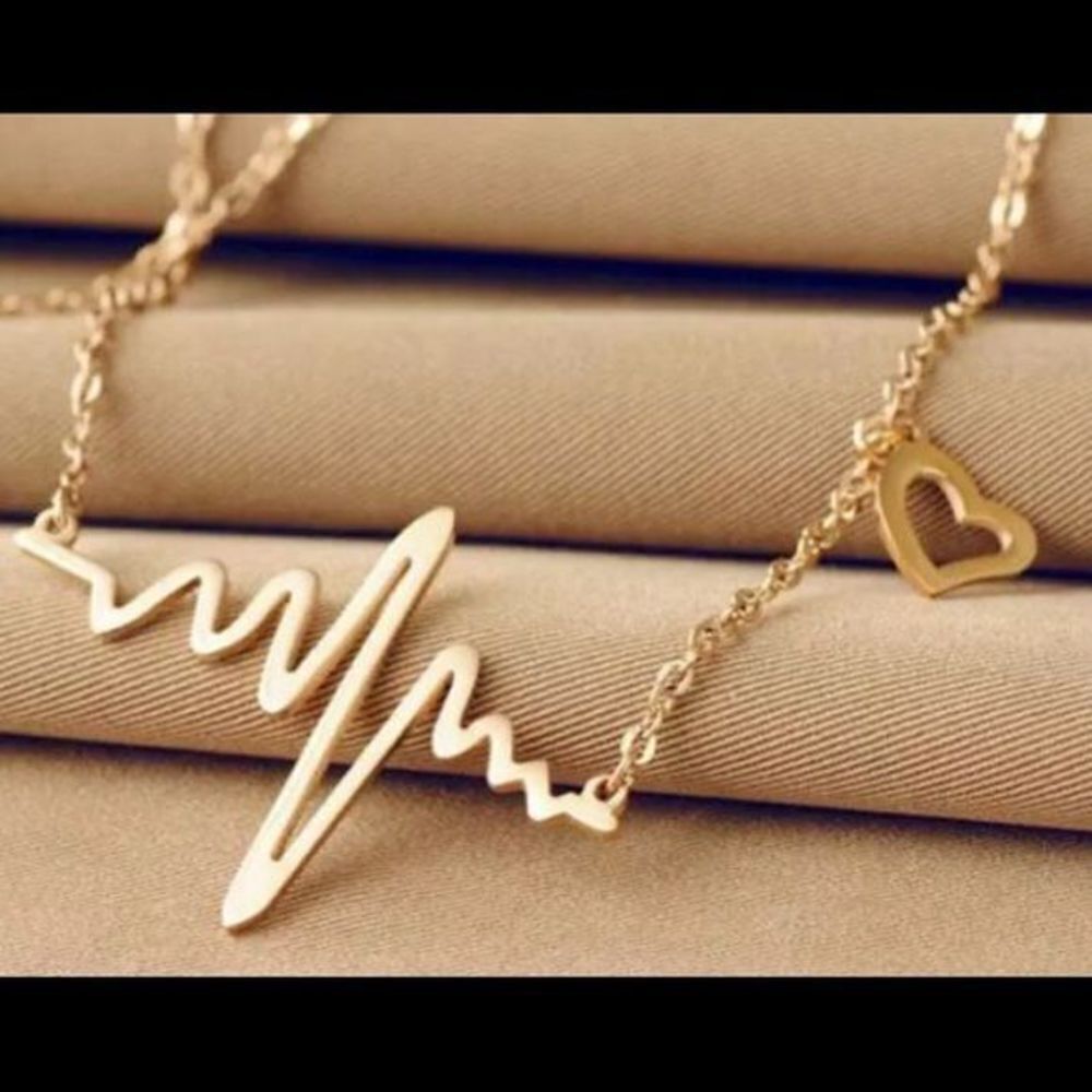 5/$25 Heartbeat necklace + heart gold color chain 19"
